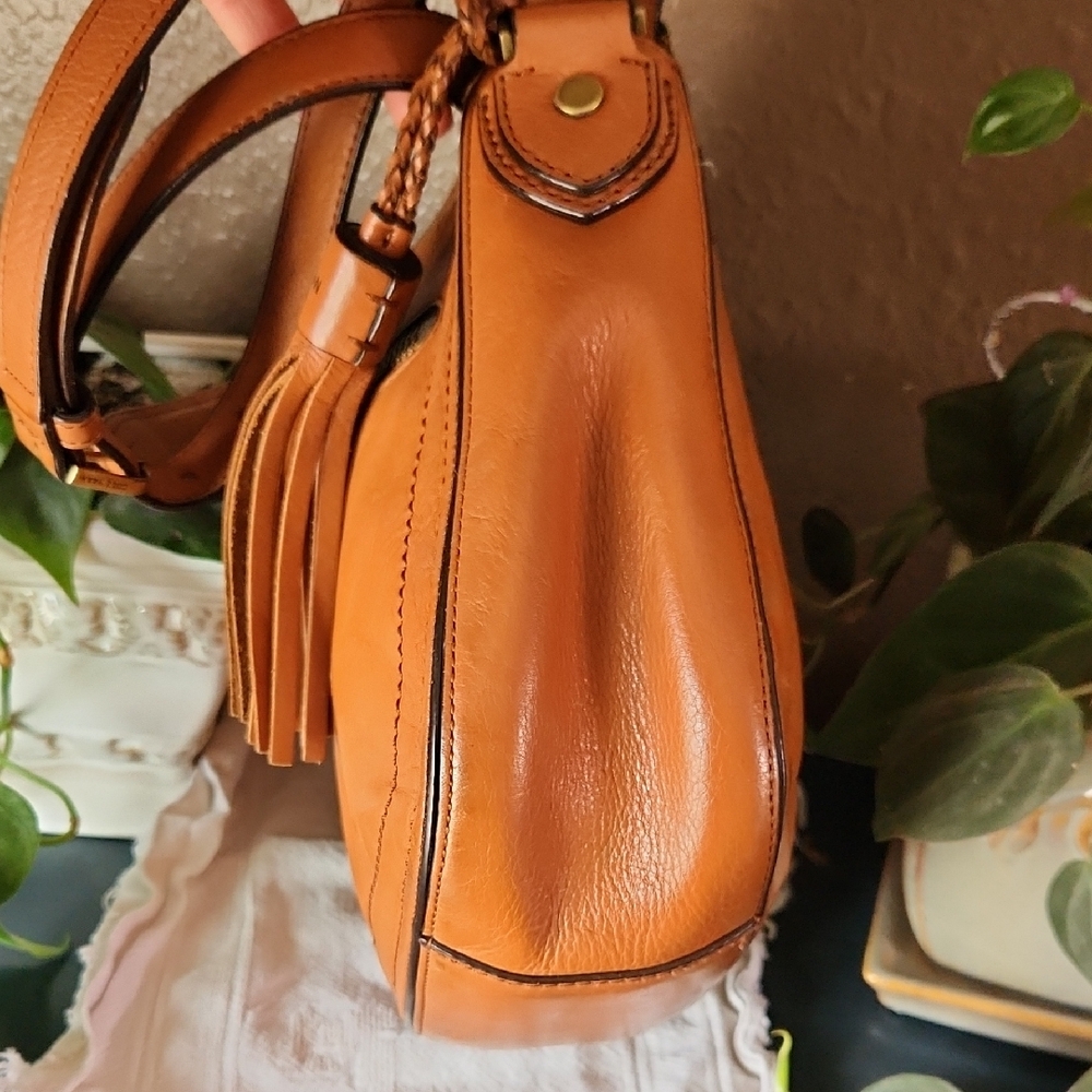 LOW START Cole Haan Saddle Crossbody Bag in Tan Brown with Tassel - Picture 6 of 15